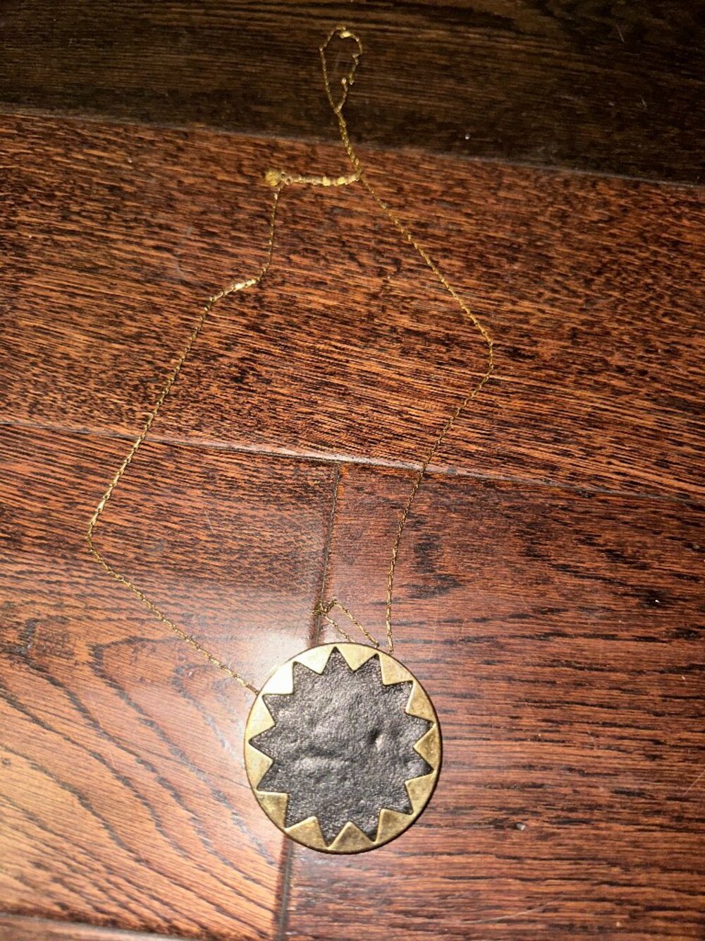 Gold Tone Sunburst Pendant Necklace Geometric Statement Jewelry